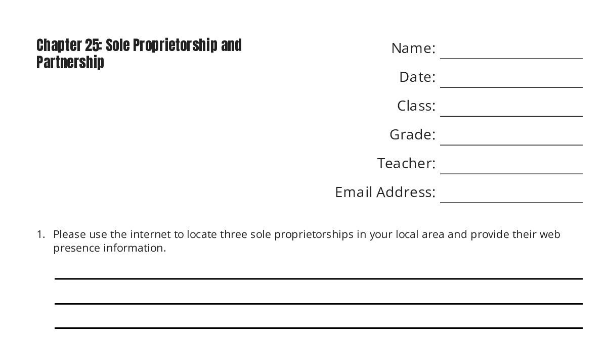 Partnership Treemap Worksheet Chapter 25: Sole Proprietorship and Partnership - My Worksheet Maker ...