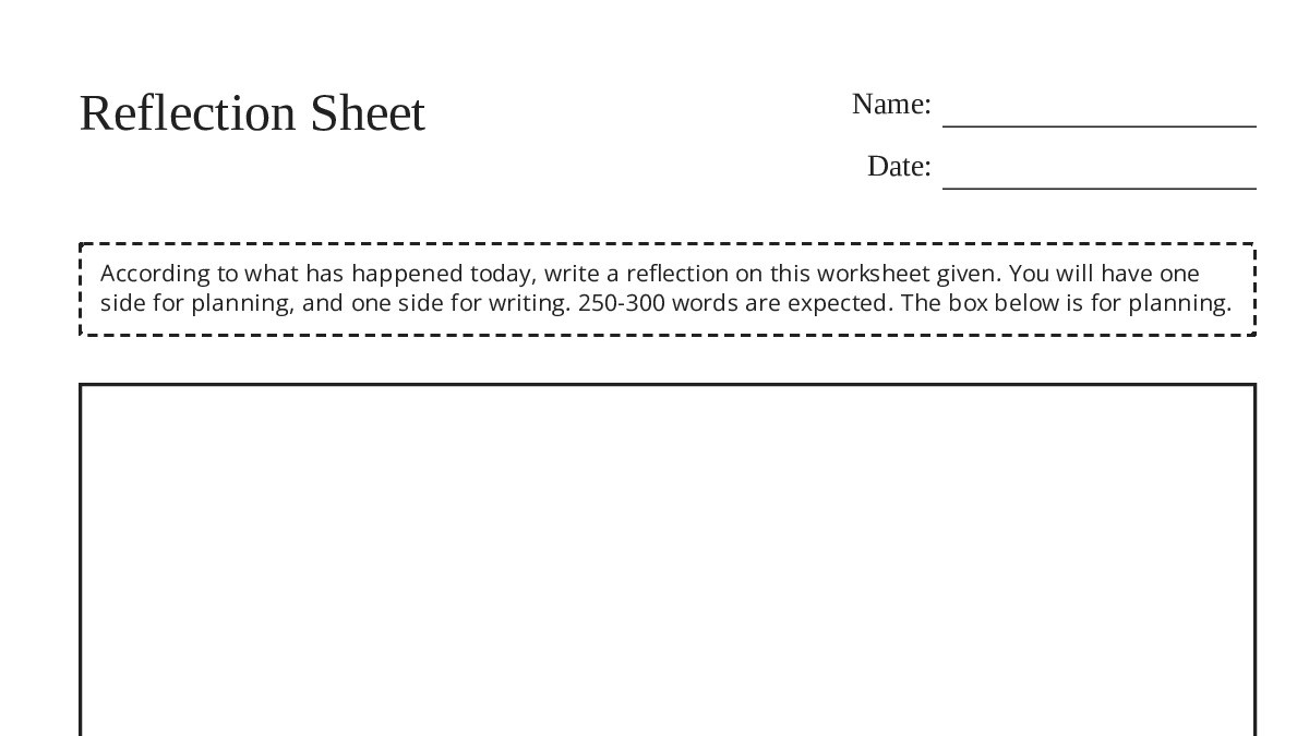 Reflection Sheet - My Worksheet Maker: Create Your Own Worksheets