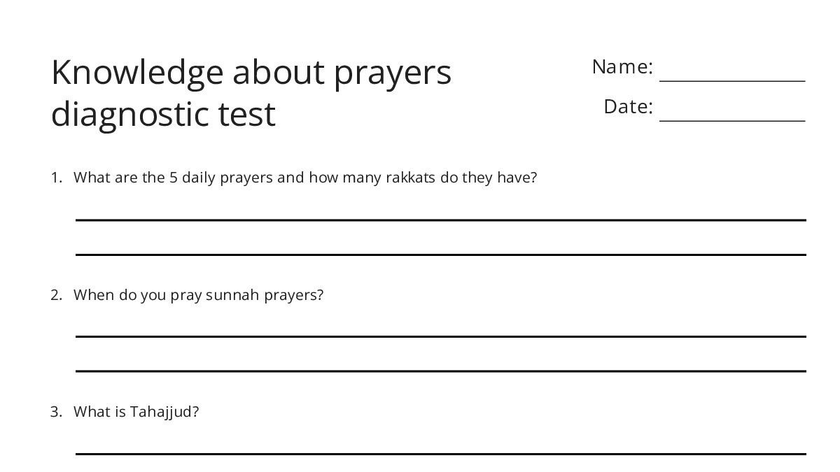 Knowledge about prayers diagnostic test - My Worksheet Maker: Create ...
