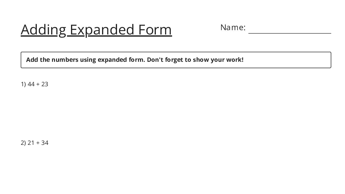 Adding Expanded Form - My Worksheet Maker: Create Your Own Worksheets