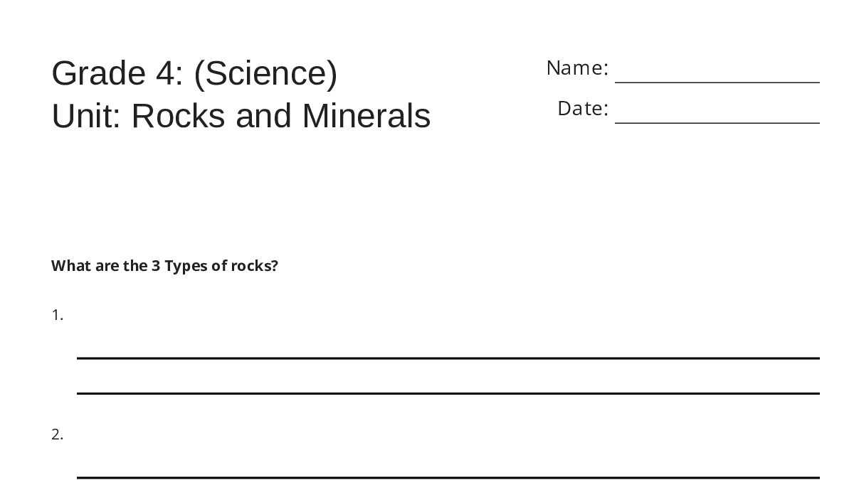 Our Unit Rocks Grade 4: (Science) Unit: Rocks and Minerals - My Worksheet Maker ...