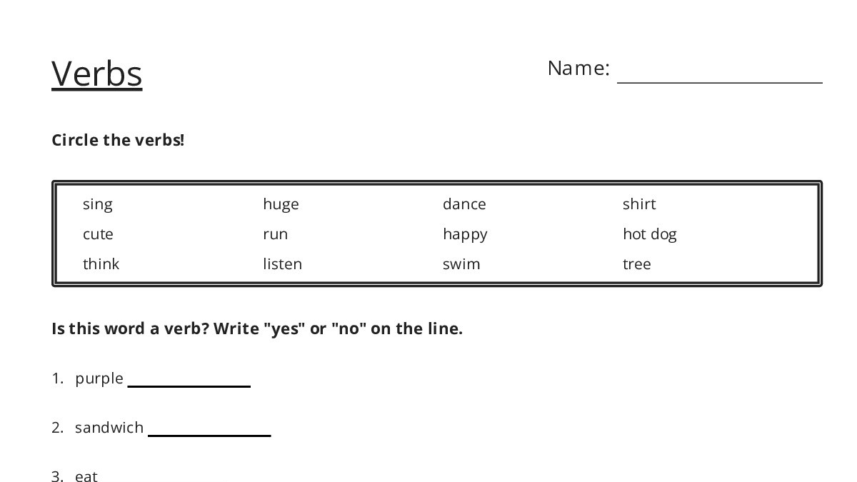 Verbs - My Worksheet Maker: Create Your Own Worksheets