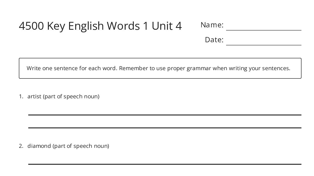 4500 Key English Words 1 Unit 4 - My Worksheet Maker: Create Your Own ...