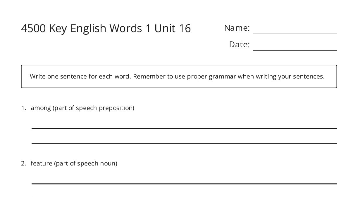 4500 Word Example 4500 Key English Words 1 Unit 16 - My Worksheet Maker: Create Your Own ...