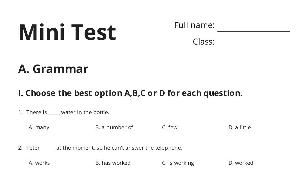 Mini Test - My Worksheet Maker: Create Your Own Worksheets