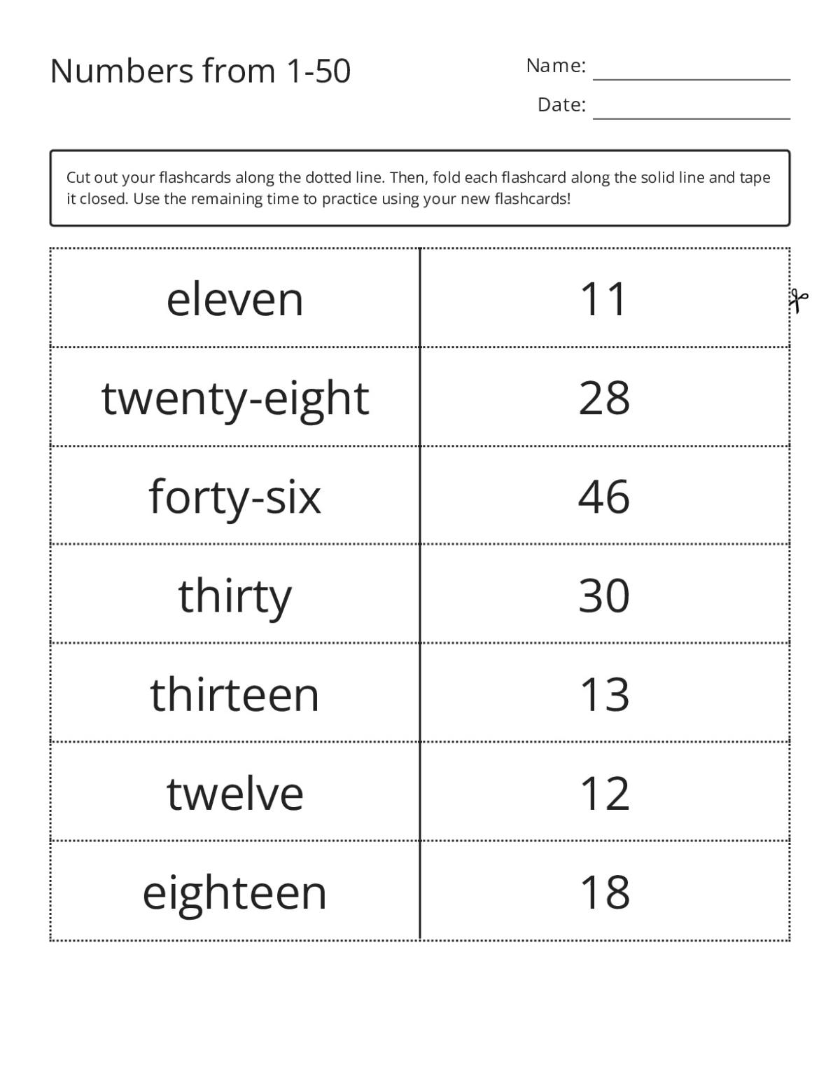 Number word flashcards for Grade 3, featuring eleven, twenty-eight, and forty-six.