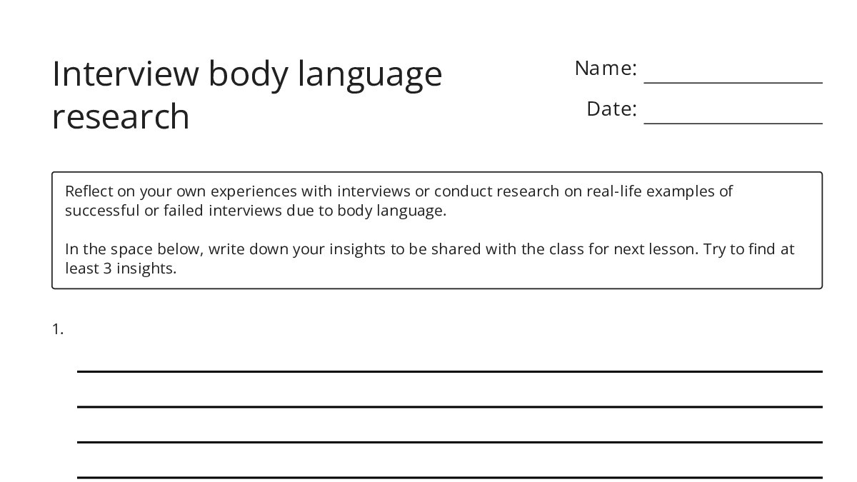 Interview body language research - My Worksheet Maker: Create Your Own ...