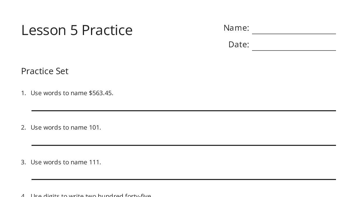 Lesson 5 Practice - My Worksheet Maker: Create Your Own Worksheets