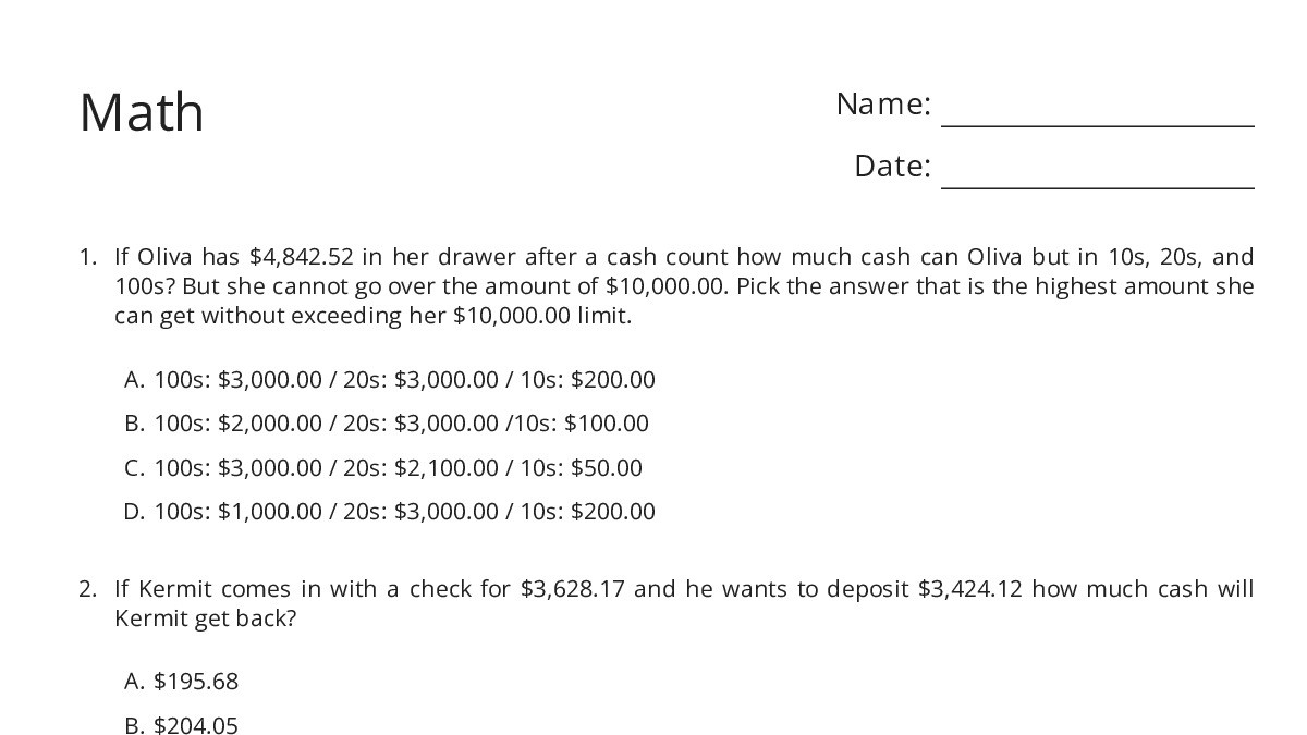 Math - My Worksheet Maker: Create Your Own Worksheets