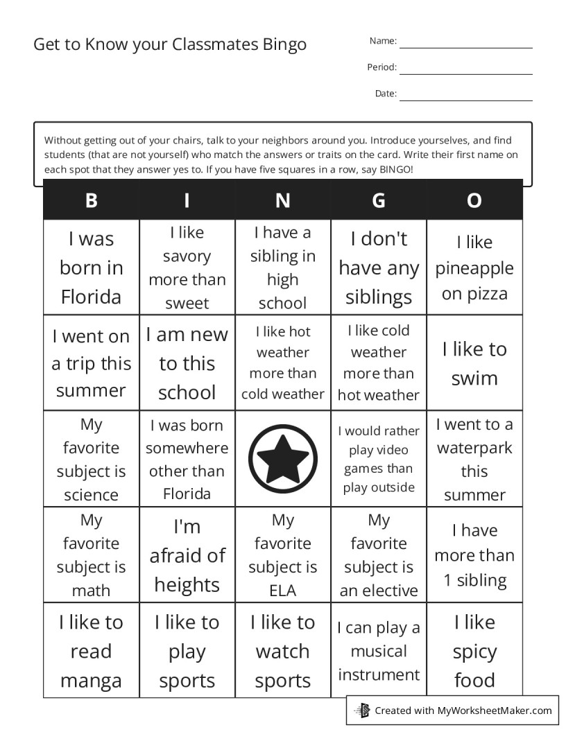 Get to know your classmates bingo my bingo maker create your own