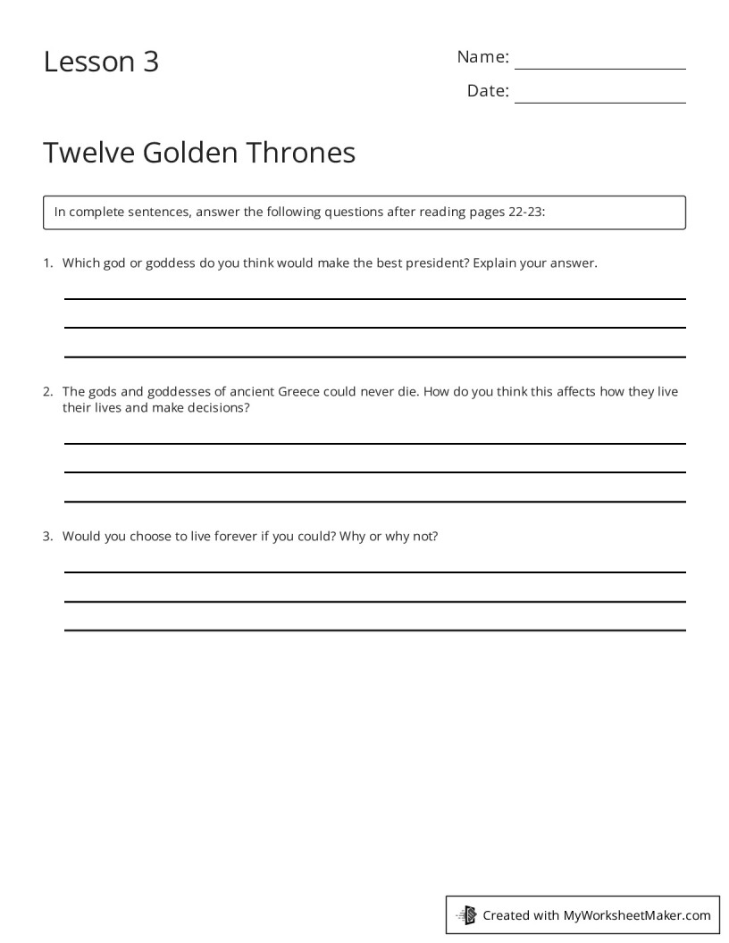 Lesson 3 - My Worksheet Maker: Create Your Own Worksheets