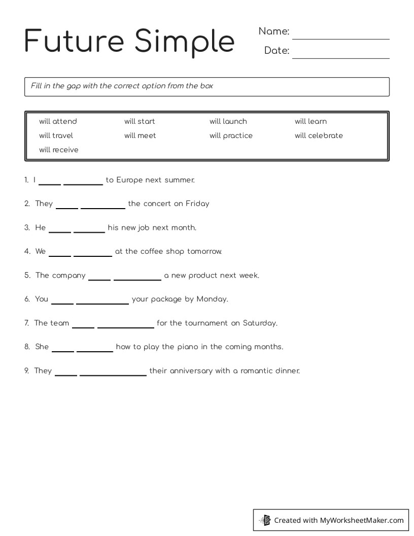 Future simple my worksheet maker create your own worksheets