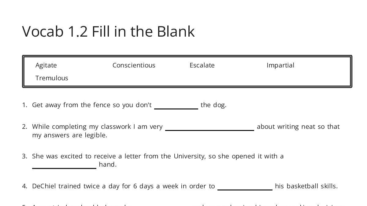 Vocab 1.2 Fill in the Blank - My Worksheet Maker: Create Your Own ...