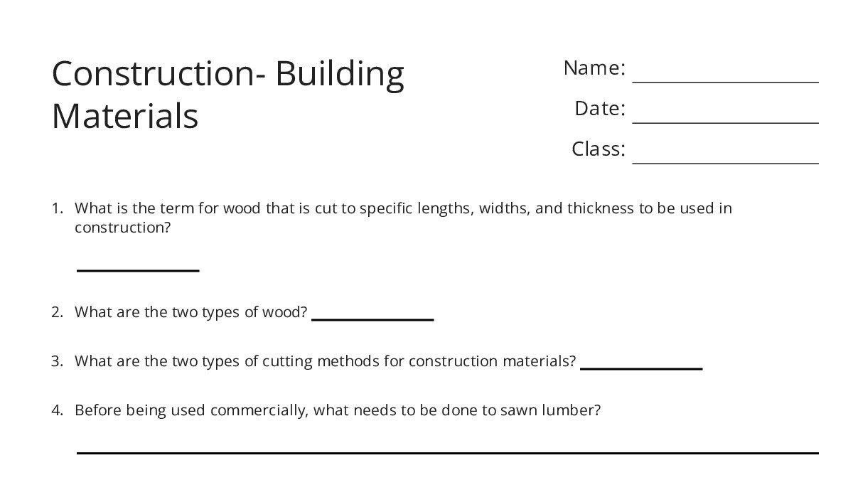 Construction- Building Materials - My Worksheet Maker: Create Your Own ...