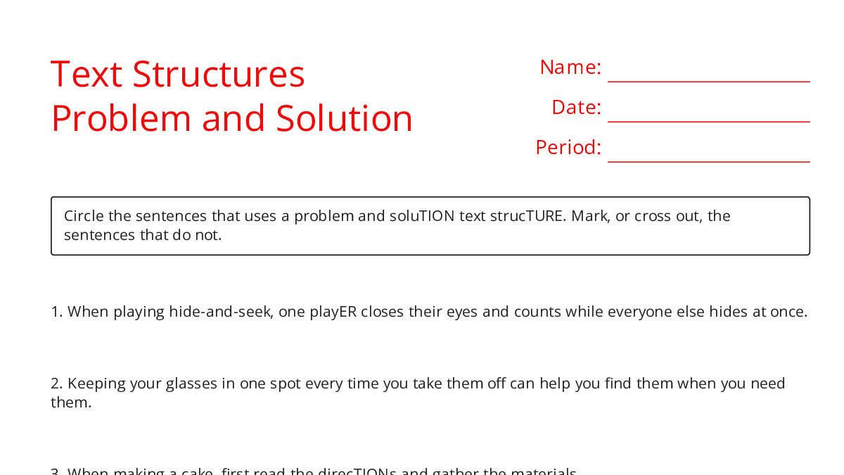 Text Structures Problem and Solution - My Worksheet Maker: Create Your ...