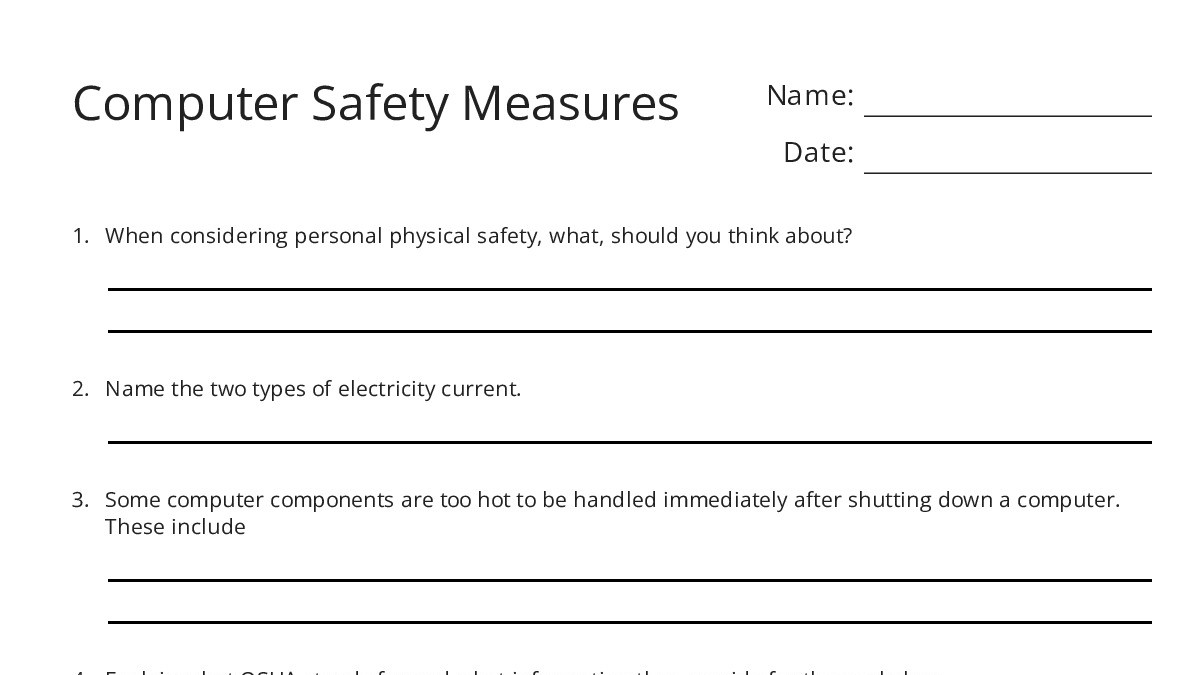 Computer Safety Measures - My Worksheet Maker: Create Your Own Worksheets