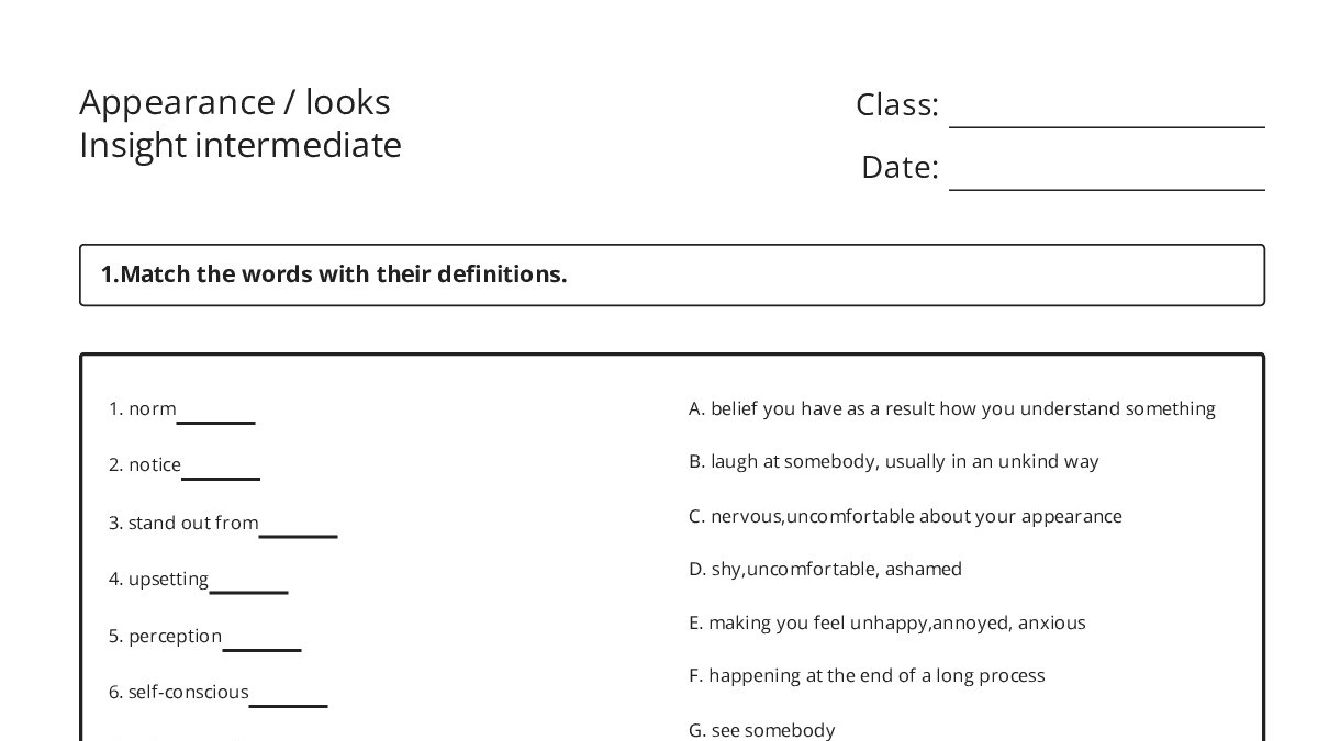 Appearance / looks Insight intermediate - My Worksheet Maker: Create ...