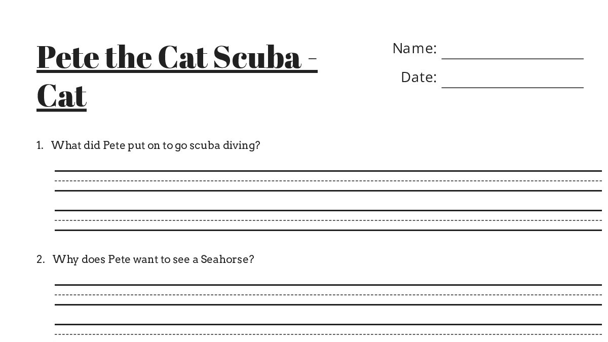 Pete the Cat Scuba - Cat - My Worksheet Maker: Create Your Own Worksheets