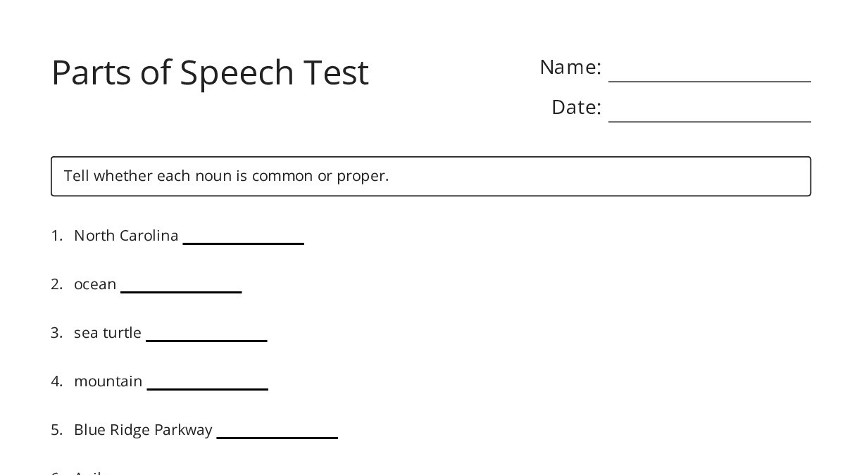 Parts of Speech Test - My Worksheet Maker: Create Your Own Worksheets