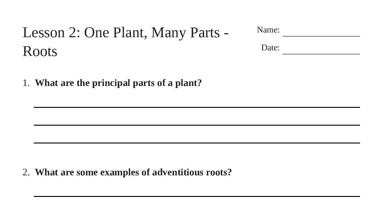 Perfect Plant Root Worksheet.pdf Lesson 2: One Plant, Many Parts - Roots - My Worksheet Maker: Create ...