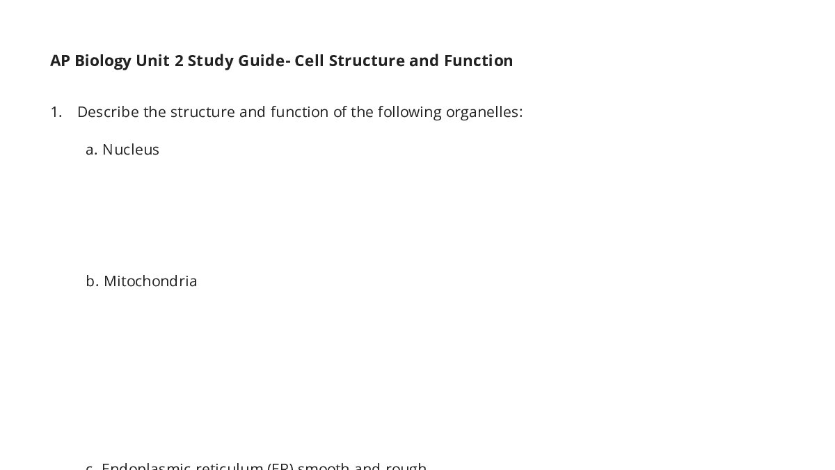 AP Biology Unit 2 Study Guide- Cell Structure and Function﻿ - My ...