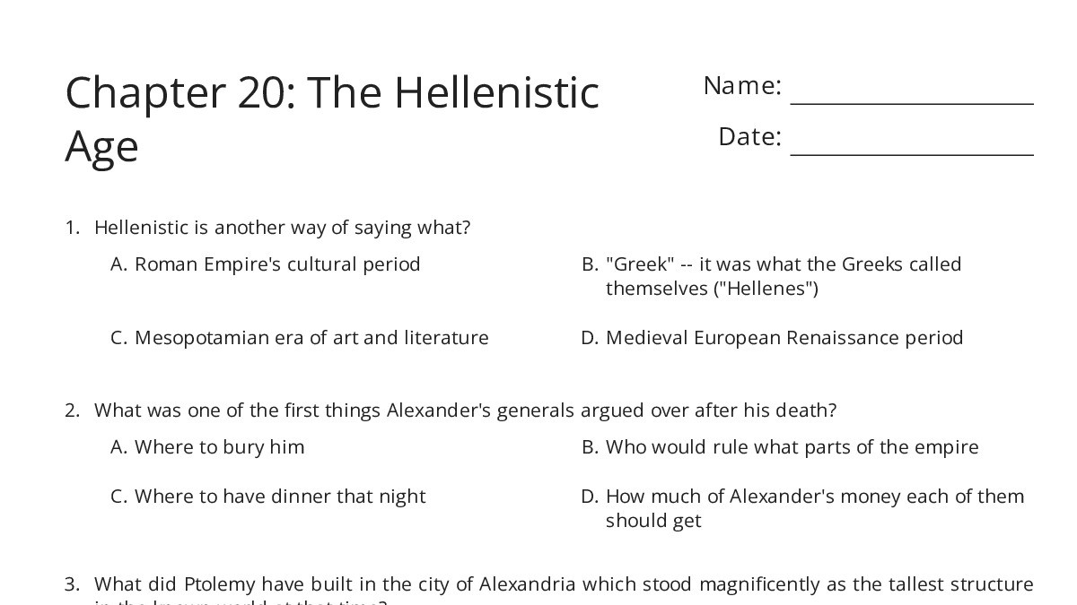 Chapter 20: The Hellenistic Age - My Worksheet Maker: Create Your Own ...