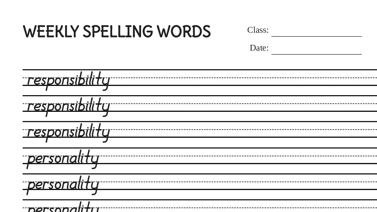 WEEKLY SPELLING WORDS - My Worksheet Maker: Create Your Own Worksheets
