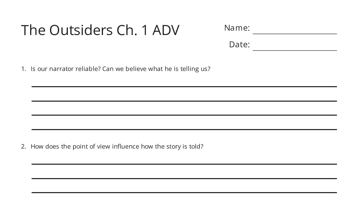 The Outsiders Ch. 1 ADV - My Worksheet Maker: Create Your Own Worksheets