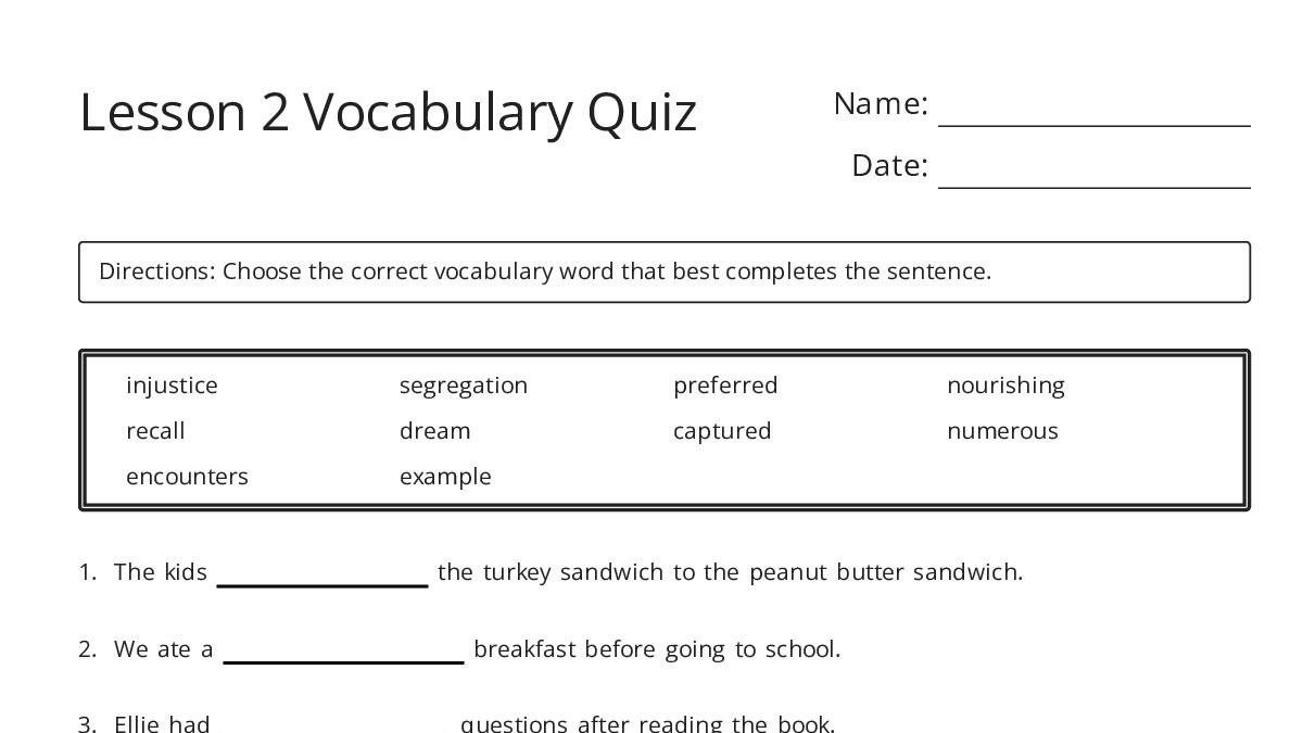 Lesson 2 Vocabulary Quiz - My Worksheet Maker: Create Your Own Worksheets