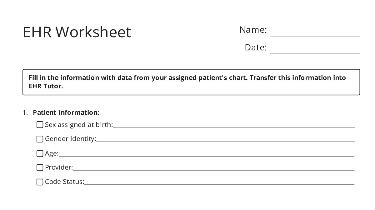 EHR Worksheet - My Worksheet Maker: Create Your Own Worksheets