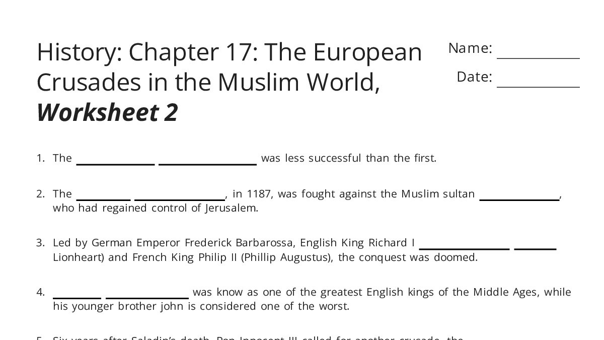 History: Chapter 17: The European Crusades in the Muslim World ...