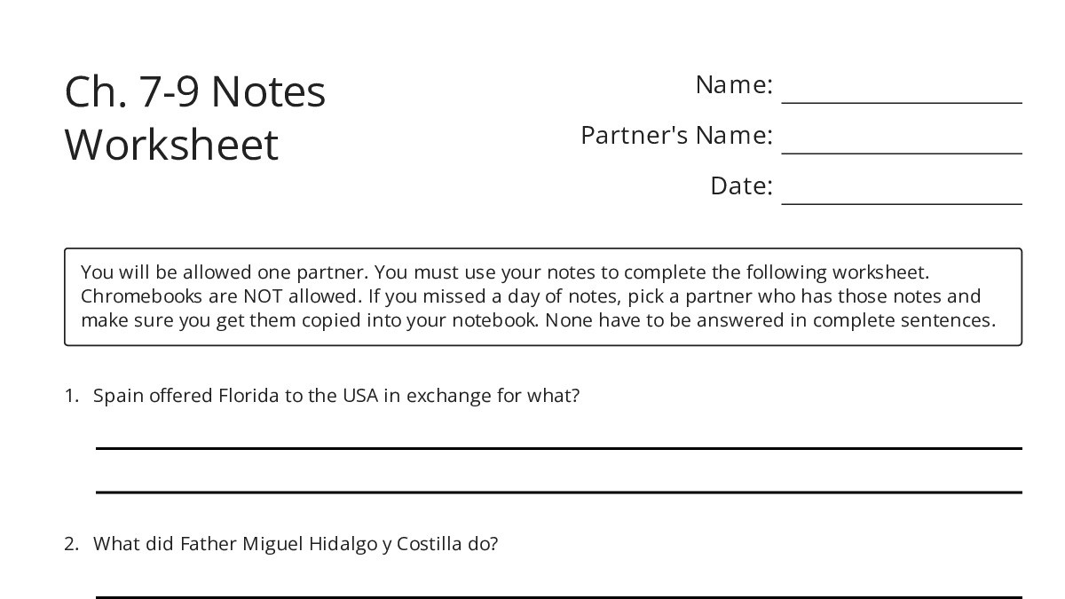 Key Point And Notes Worksheet Ch. 7-9 Notes Worksheet - My Worksheet Maker: Create Your Own Worksheets