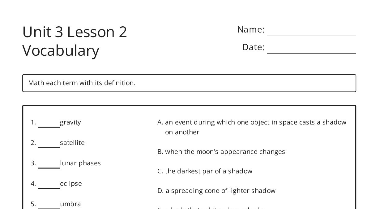 Unit 3 Lesson 2 Vocabulary - My Worksheet Maker: Create Your Own Worksheets
