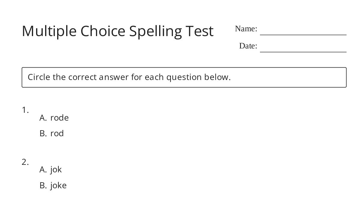 Multiple Choice Spelling Test - My Worksheet Maker: Create Your Own ...