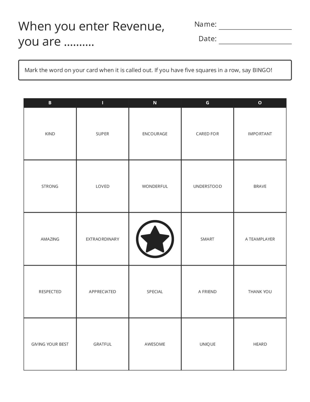 Affirmation bingo cards with positive statements for classroom confidence and self-esteem.