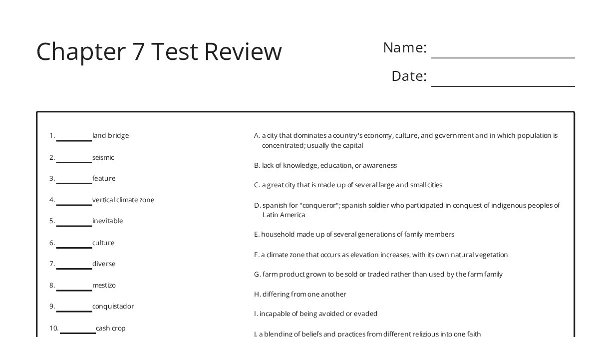 Chapter 7 Test Review - My Worksheet Maker: Create Your Own Worksheets