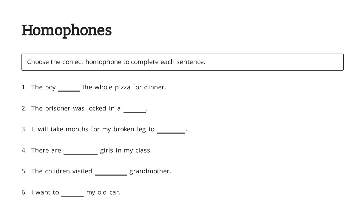Homophones﻿﻿﻿﻿ - My Worksheet Maker: Create Your Own Worksheets