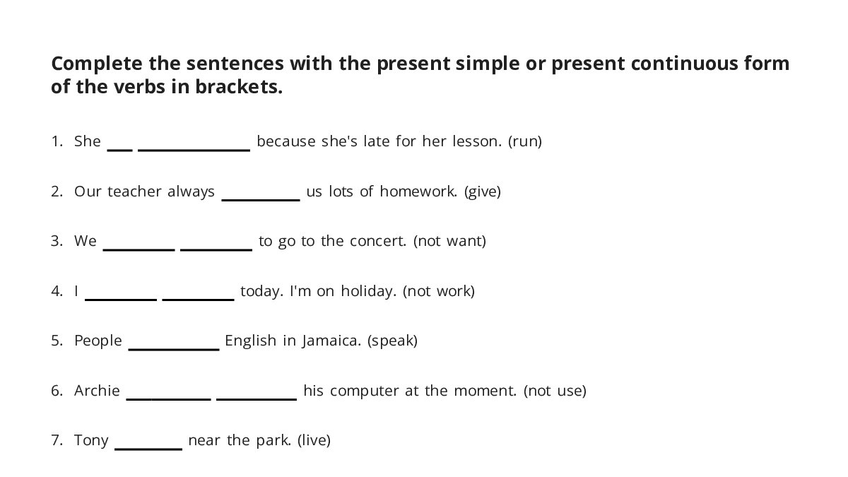 Complete the sentences with the present simple or present continuous ...