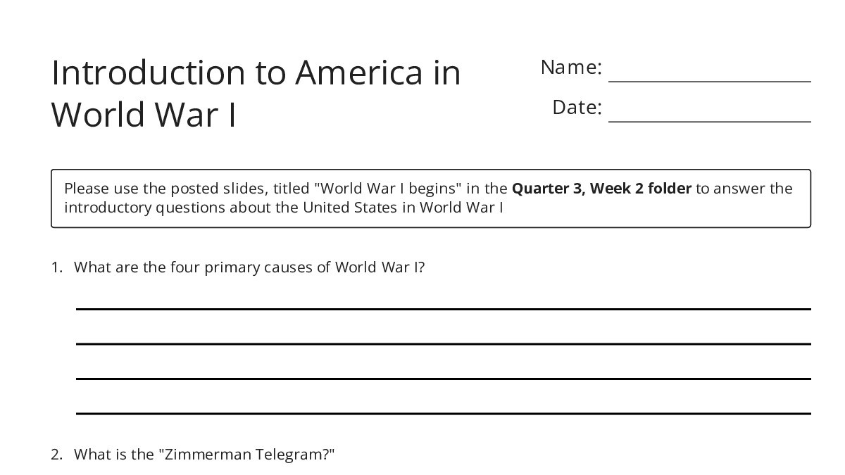 War Introduction Introduction to America in World War I - My Worksheet Maker: Create ...