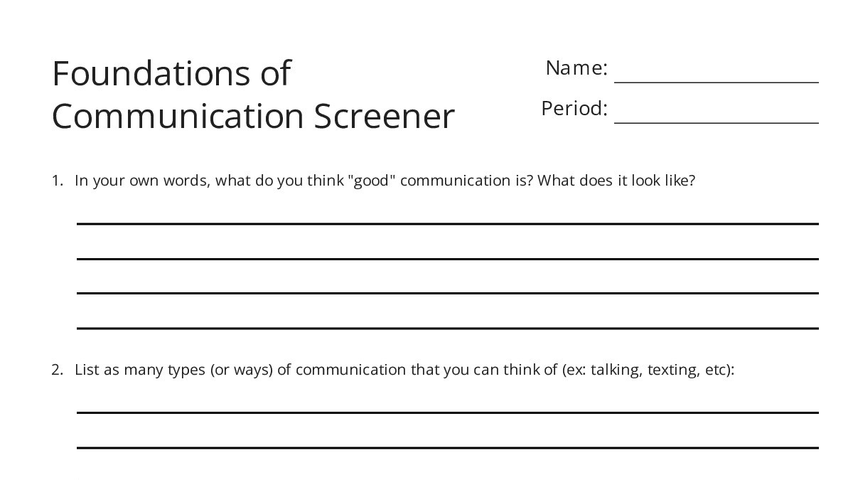 Communication Screen.pdf Foundations of Communication Screener - My Worksheet Maker: Create Your ...