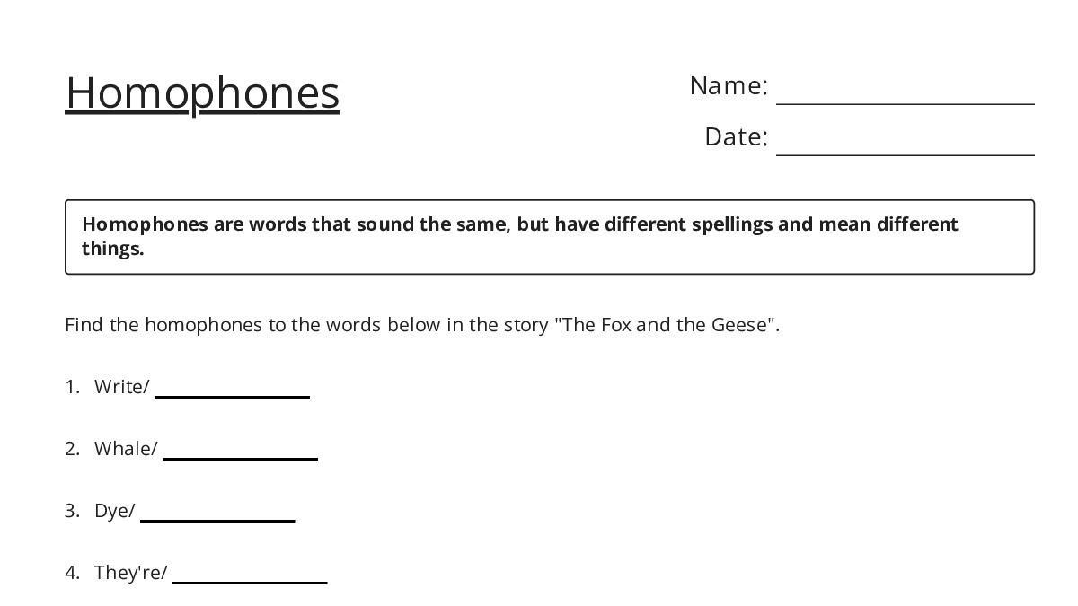 Homophones - My Worksheet Maker: Create Your Own Worksheets