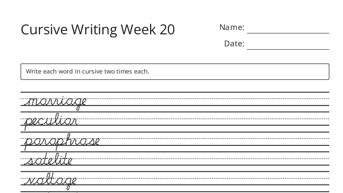 Cursive Writing Week 20 - My Worksheet Maker: Create Your Own Worksheets