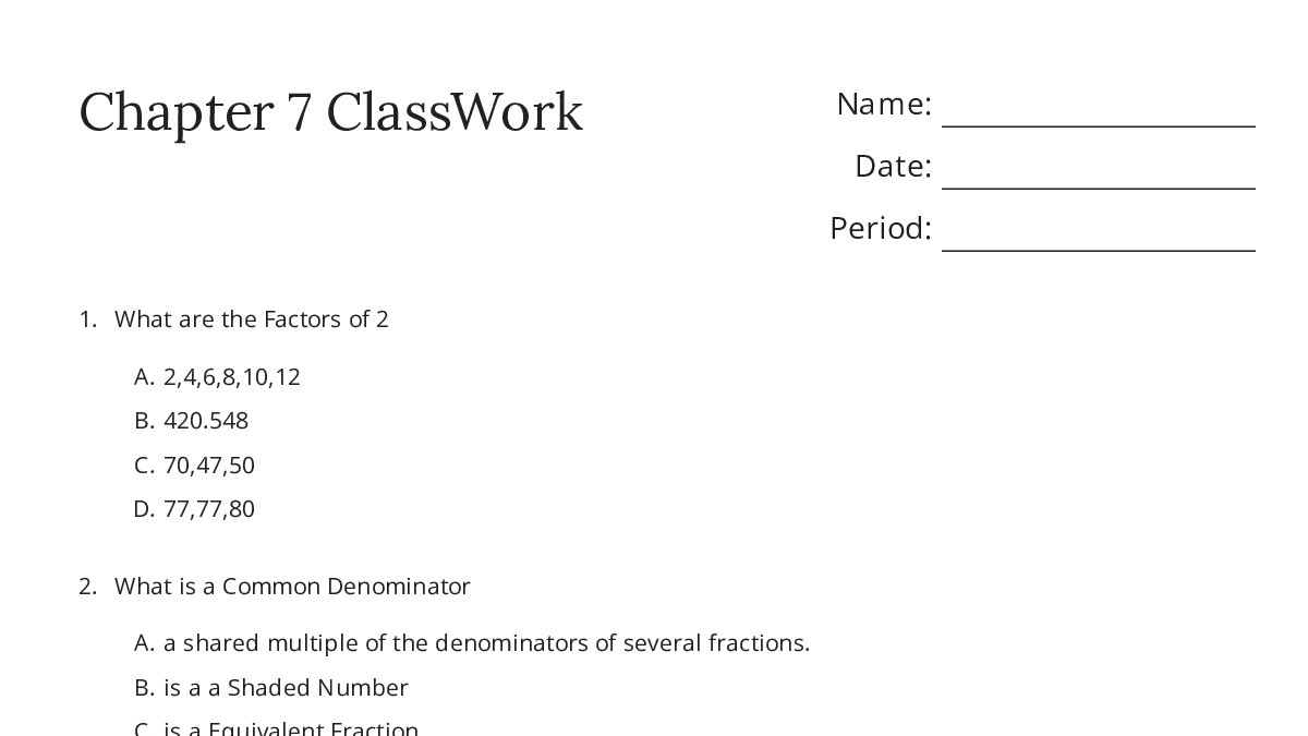 Chapter 7 ClassWork - My Worksheet Maker: Create Your Own Worksheets