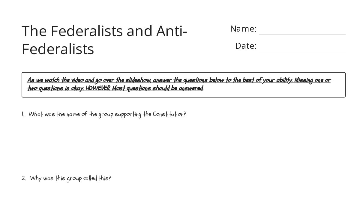 The Federalists and Anti-Federalists - My Worksheet Maker: Create Your ...