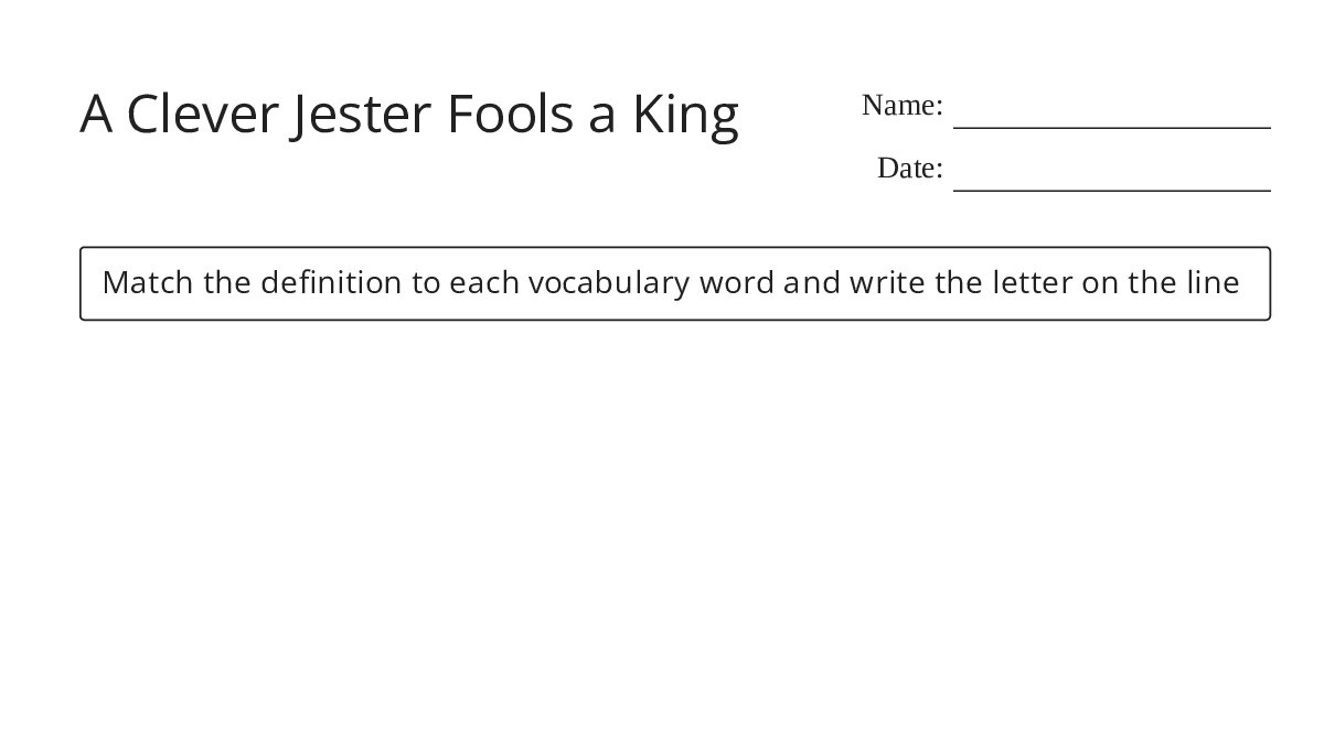 A Clever Jester Fools a King - My Worksheet Maker: Create Your Own ...