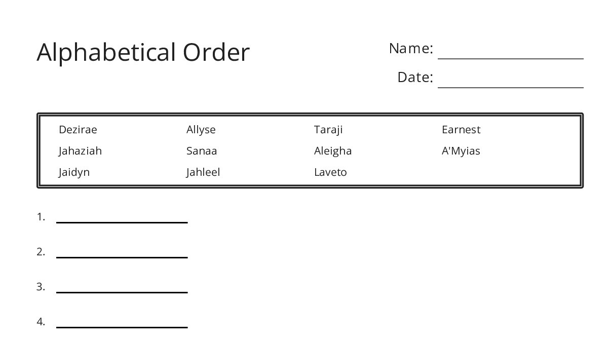 Alphabetical Order - My Worksheet Maker: Create Your Own Worksheets