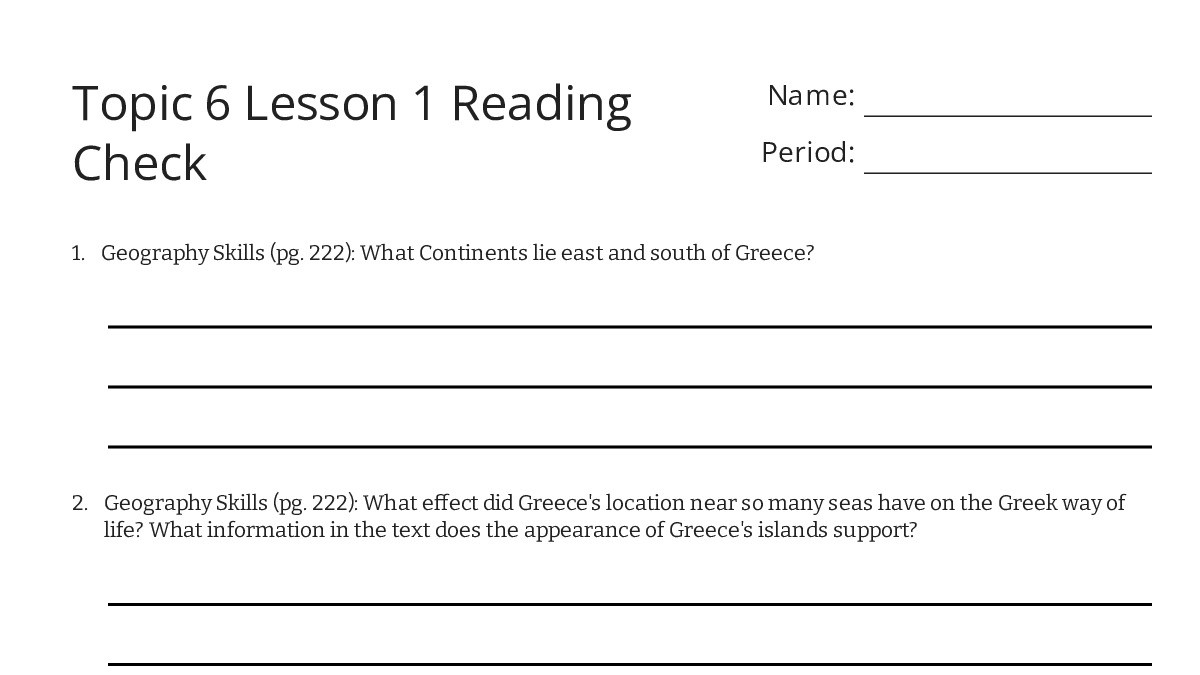 Topic 6 Lesson 1 Reading Check - My Worksheet Maker: Create Your Own ...