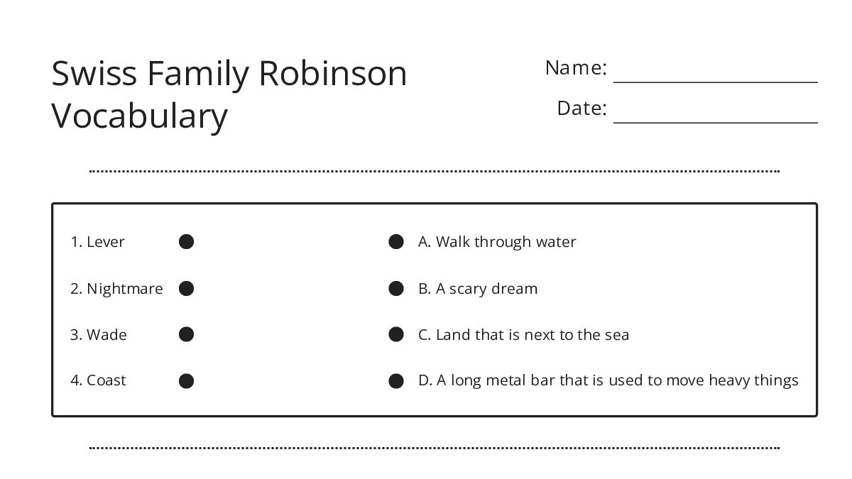 Swiss Family Robinson Vocabulary - My Worksheet Maker: Create Your Own ...