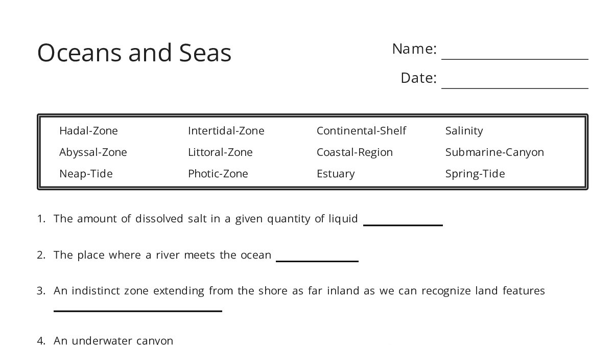 Oceans and Seas - My Worksheet Maker: Create Your Own Worksheets