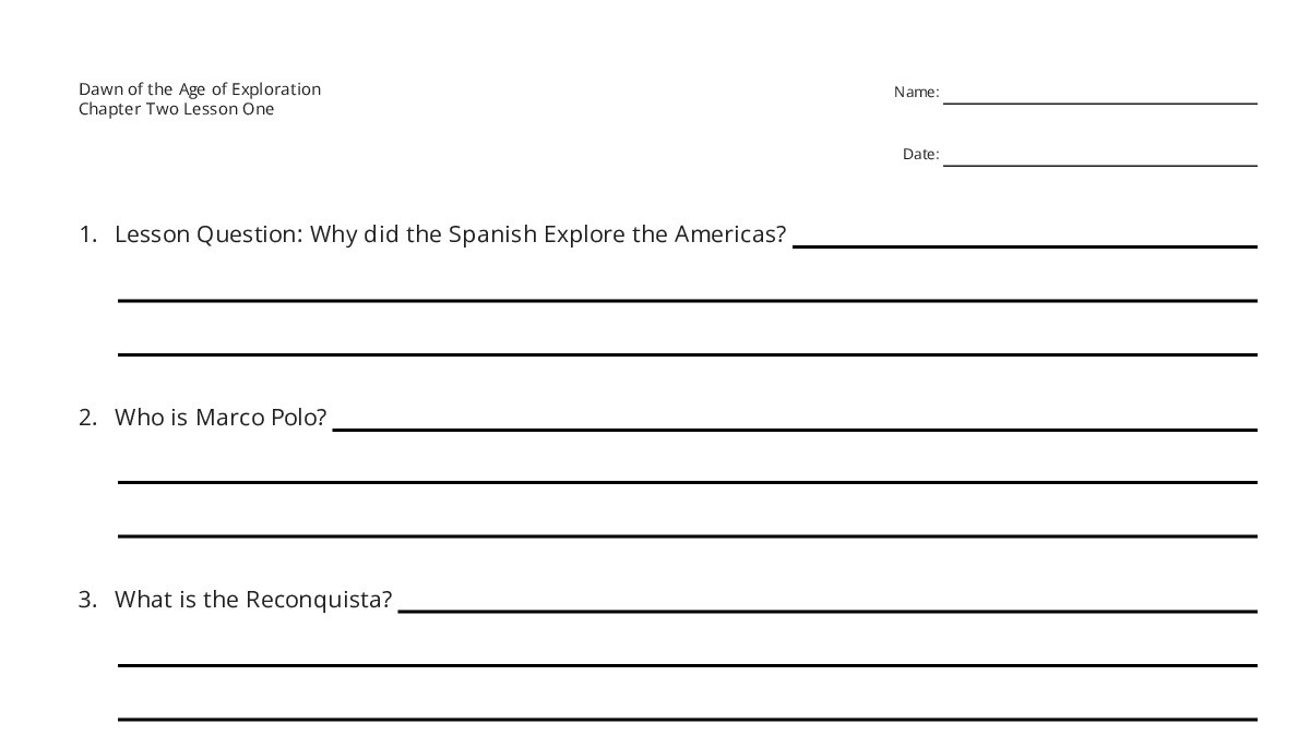 Dawn of the Age of Exploration Chapter Two Lesson One - My Worksheet ...